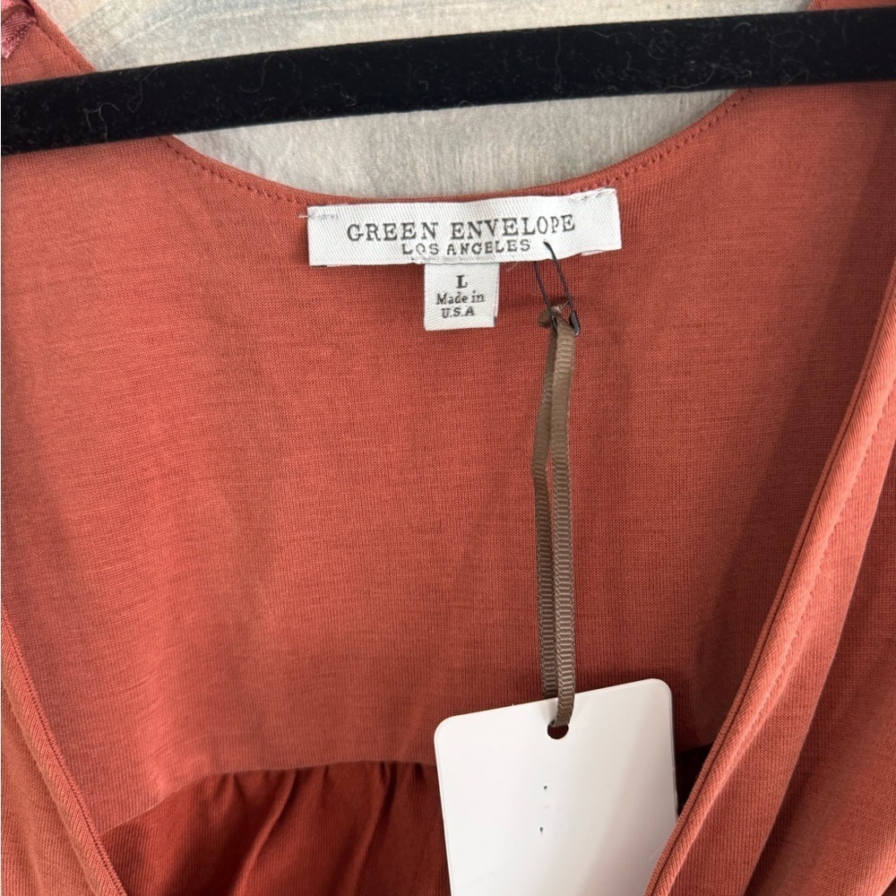 GREEN ENVELOPE Soft Touch Burnt Orange Wrap Bodysuit NWT Size Large - Picture 3 of 7